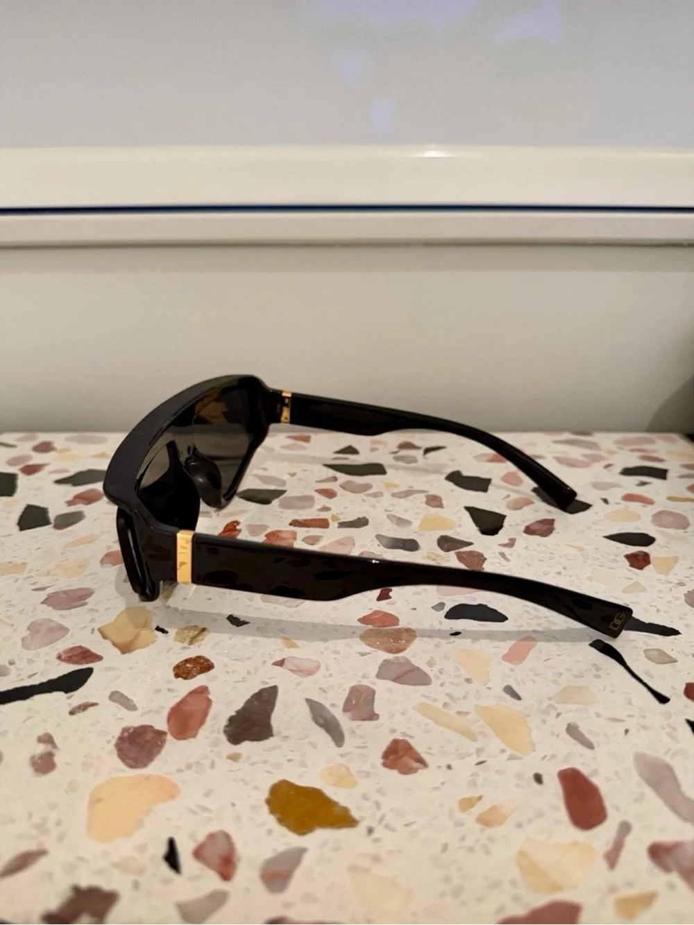 Dolce & Gabbana DG6177 Black Shield Sunglasses with Gold DG Accent